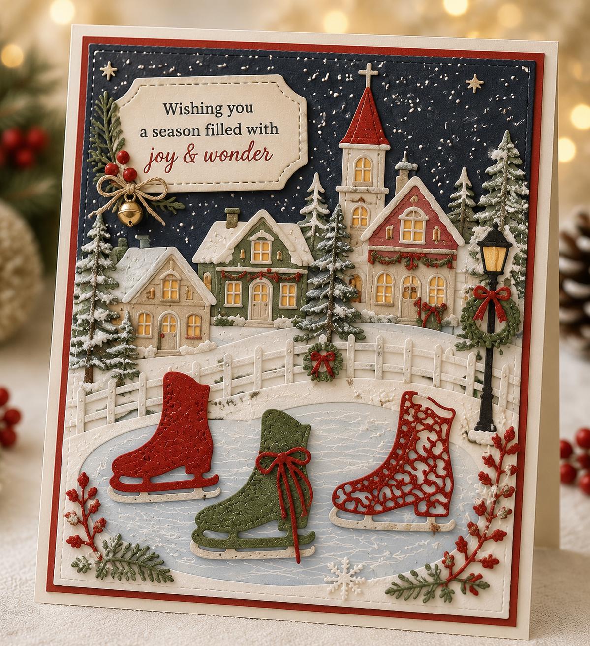 Christmas Ice Skating Shoes Metal Die Cut Set, Scrapbooking Stencil