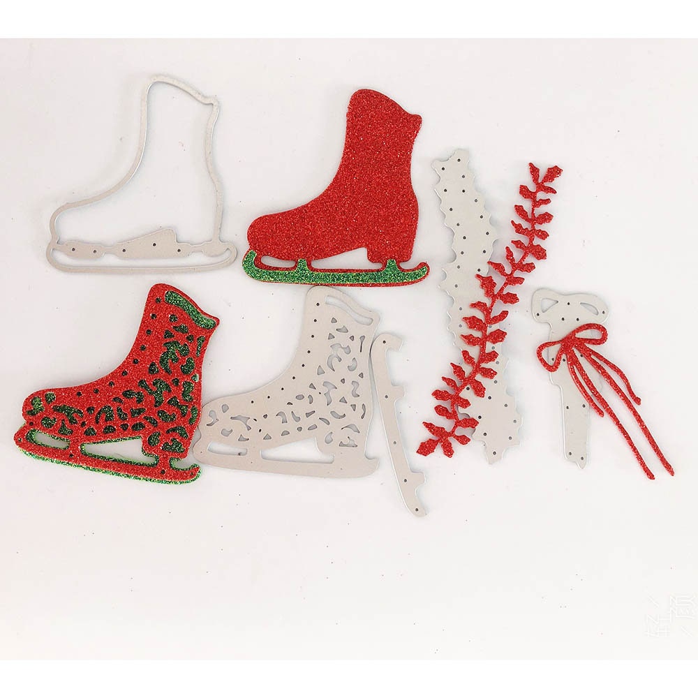 Christmas Ice Skating Shoes Metal Die Cut Set, Scrapbooking Stencil