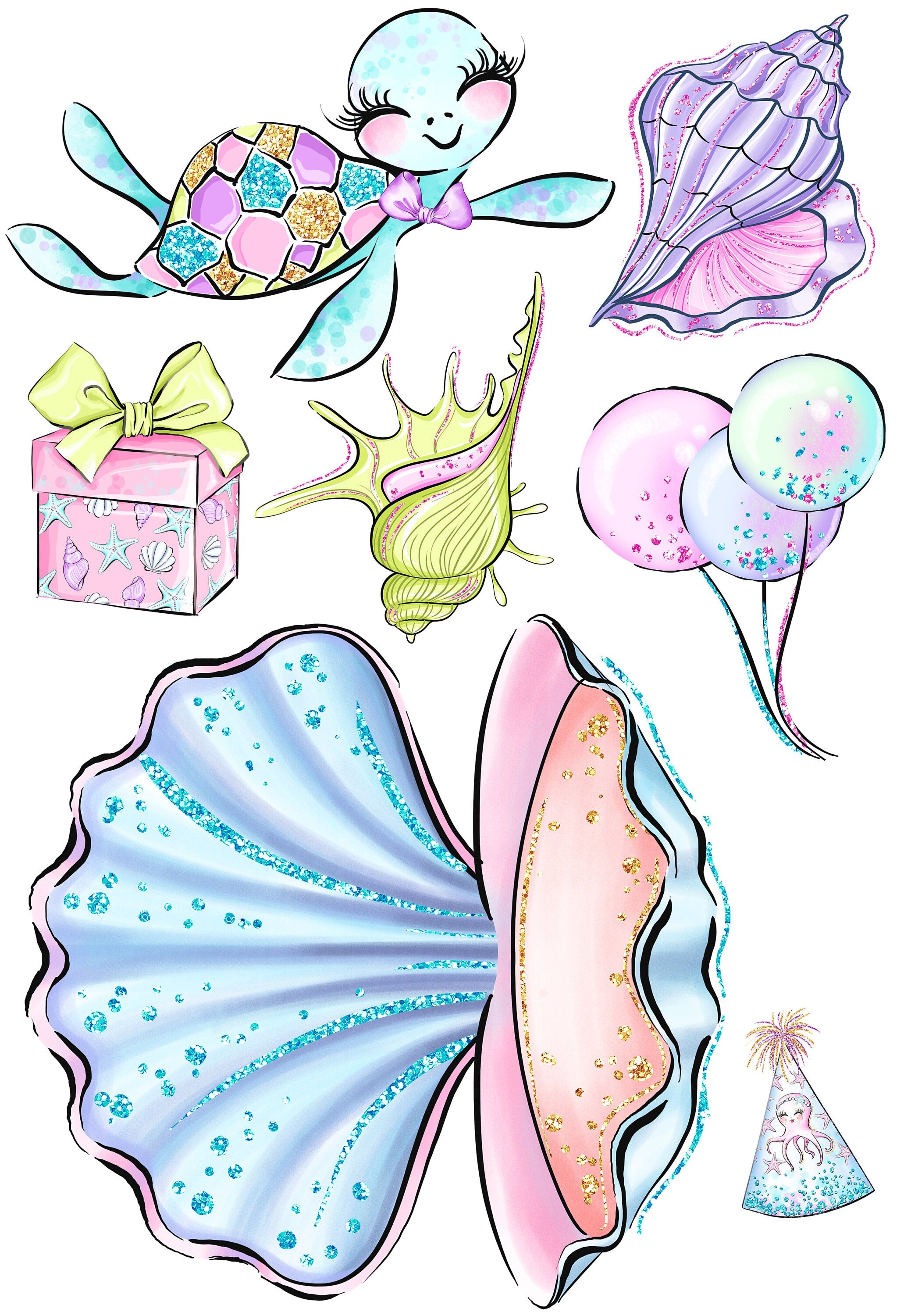 Mermaid Birthday Clear Stamp Set for Cards and Scrapbooks