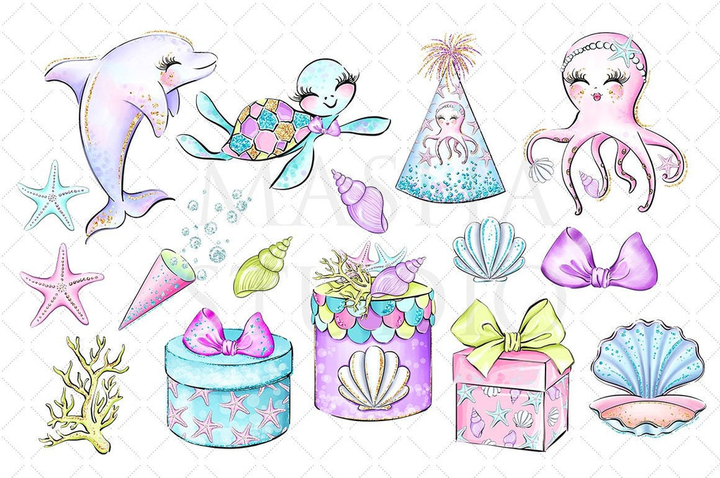 Mermaid Birthday Clear Stamp Set for Cards and Scrapbooks