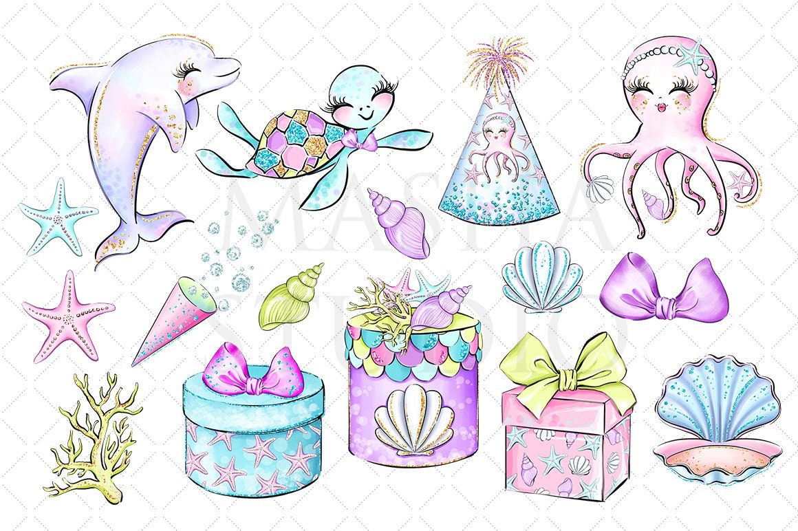 Mermaid Birthday Clear Stamp Set for Cards and Scrapbooks