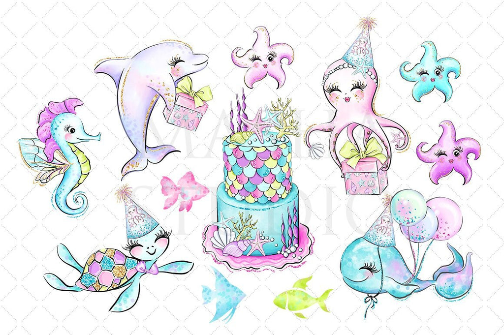 Mermaid Birthday Clear Stamp Set for Cards and Scrapbooks