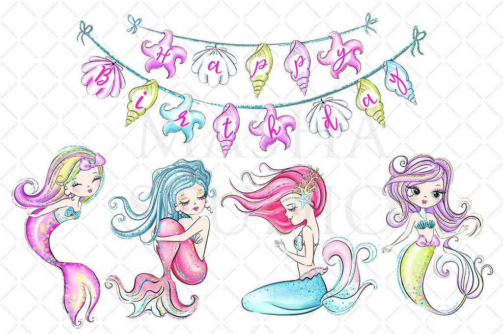 Mermaid Birthday Clear Stamp Set for Cards and Scrapbooks