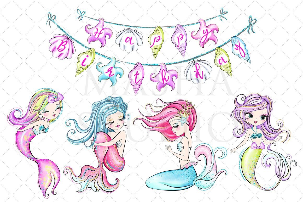 Mermaid Birthday Clear Stamp Set for Cards and Scrapbooks