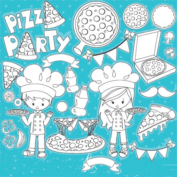 Pizza Party Clear Stamp Set for Cards and Scrapbooking