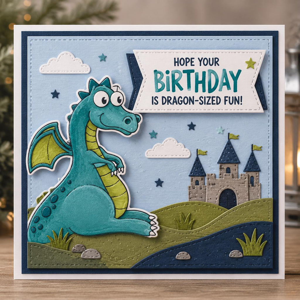 Dragon Defender Clear Stamp Set, Fantasy Stamps for Cards