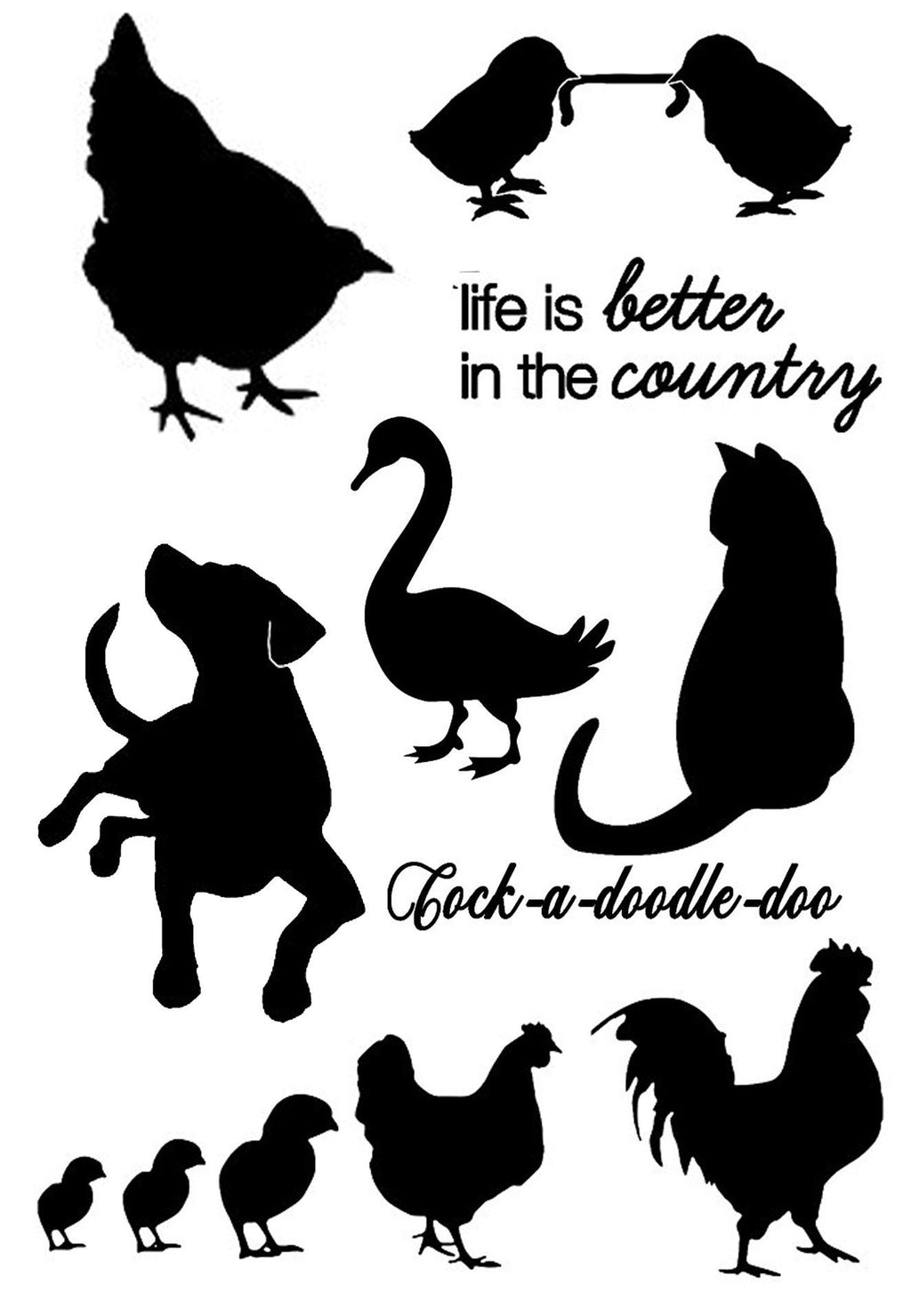 Farm Animal Clear Stamp Set | Chicken Rooster Chick Dog Country Life Stamp | Card Making