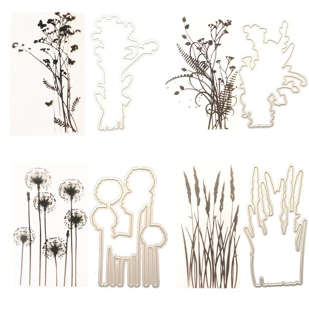 Flower Grass Clear Stamp and Die Set, Card Making (7x9cm)