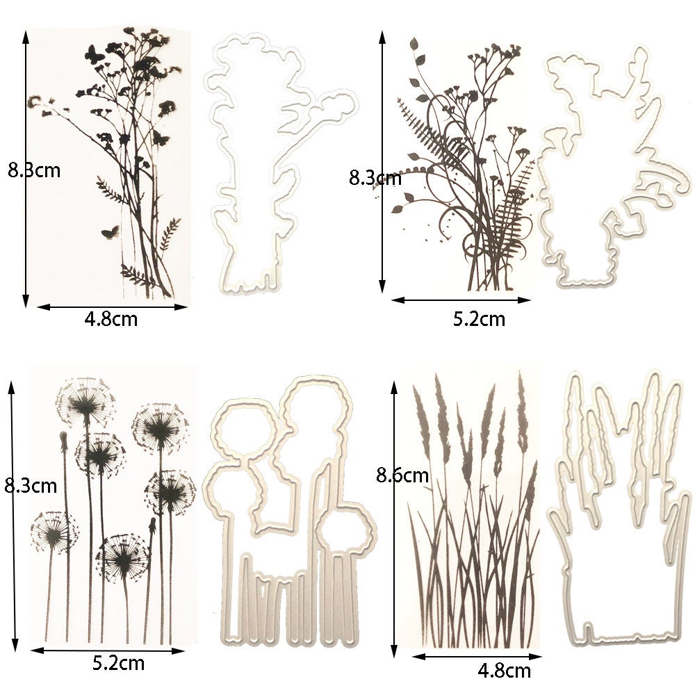 Flower Grass Clear Stamp and Die Set, Card Making (7x9cm)