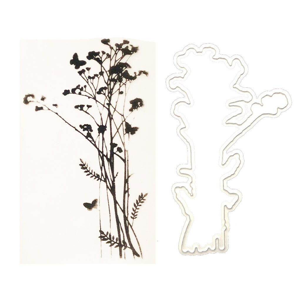 Flower Grass Clear Stamp and Die Set, Card Making (7x9cm)