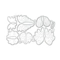 Metal cutting die set with bunny, ladybugs, tulips, and ornate wing shapes