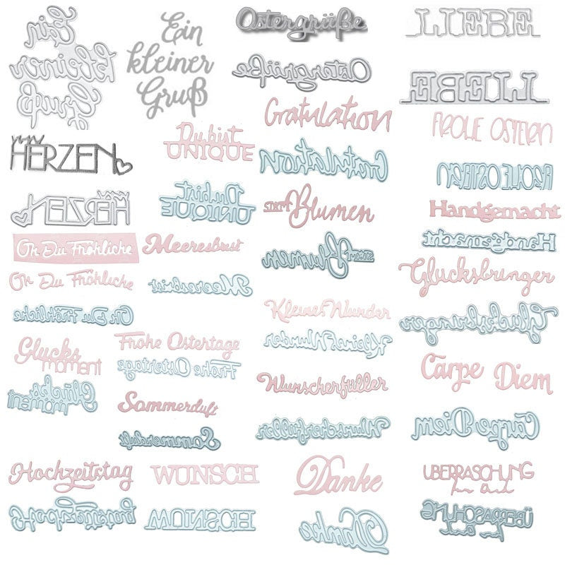 German Sentiment Metal Cutting Dies, Word Stencils for Scrapbook Cards