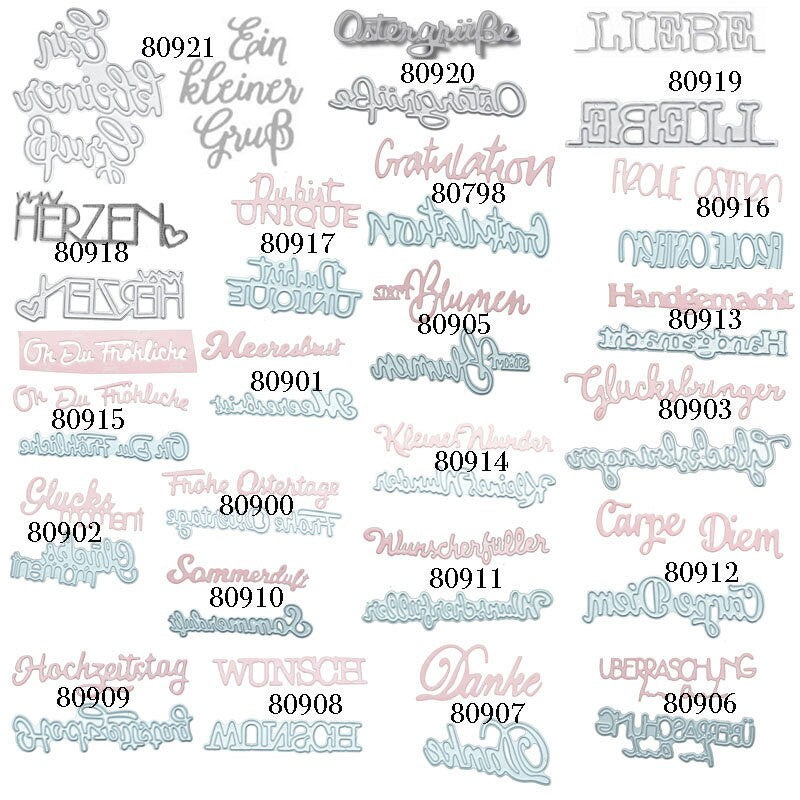 German Sentiment Metal Cutting Dies, Word Stencils for Scrapbook Cards