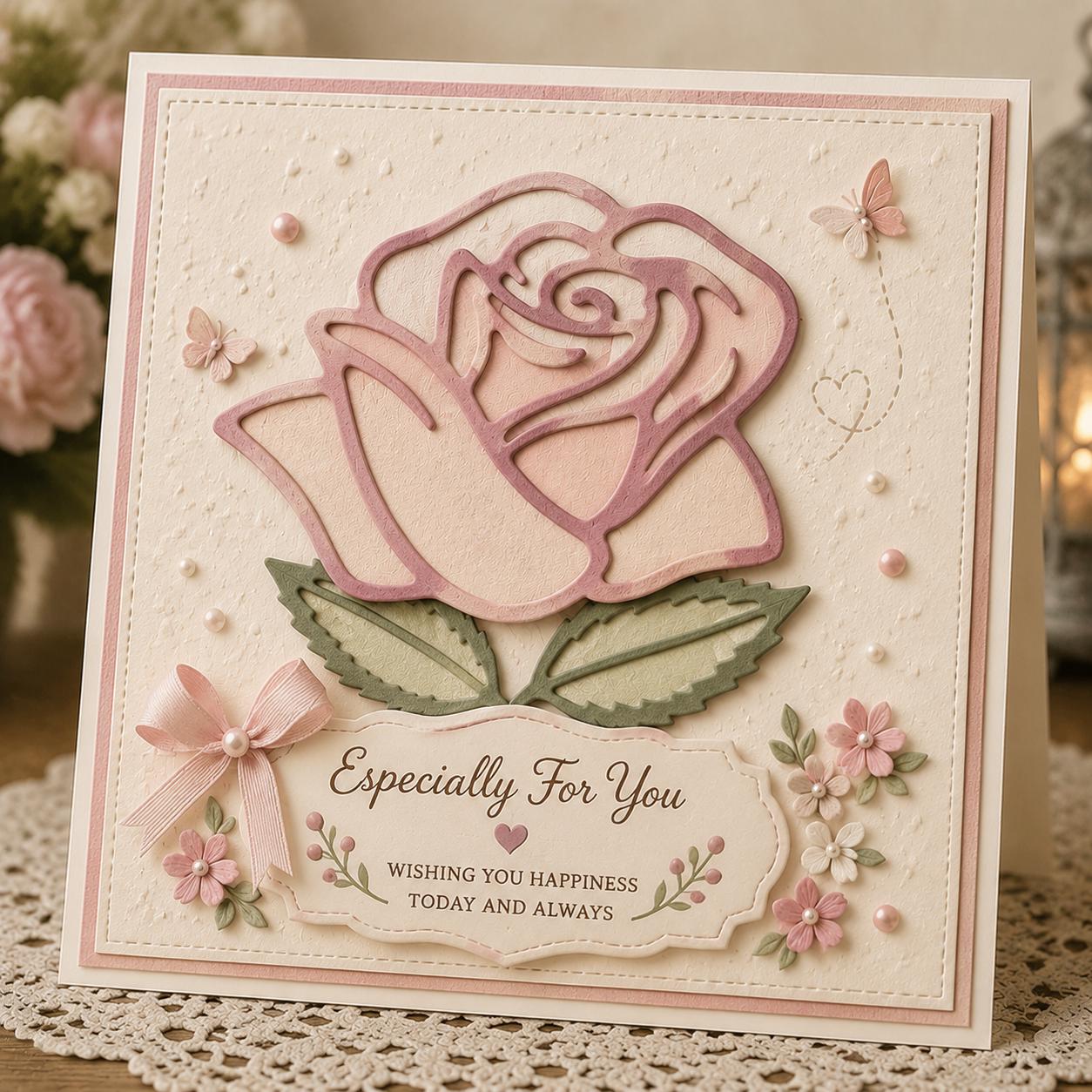 Rose & Leaves Metal Cutting Dies, Card Making Stencils