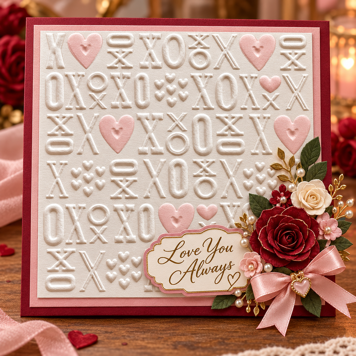 XOXO Hearts Embossing Folder for Valentine Wedding and Love Card Making