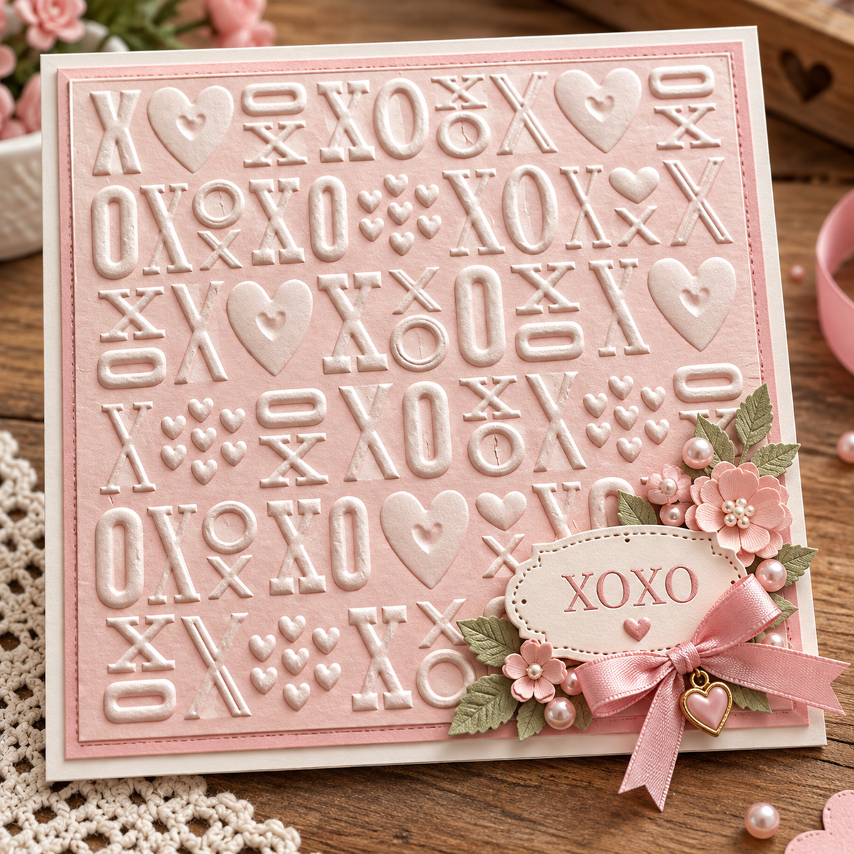 XOXO Hearts Embossing Folder for Valentine Wedding and Love Card Making