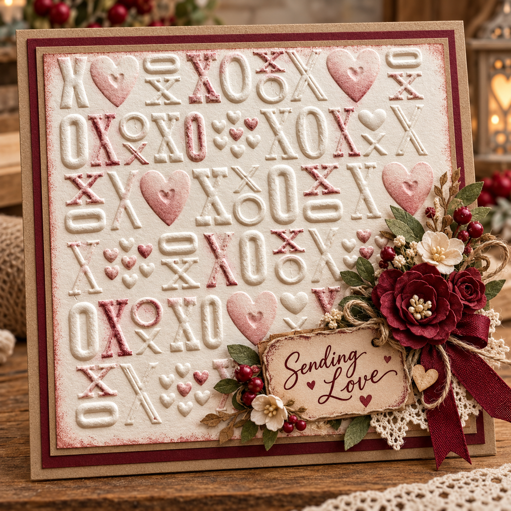 XOXO Hearts Embossing Folder for Valentine Wedding and Love Card Making