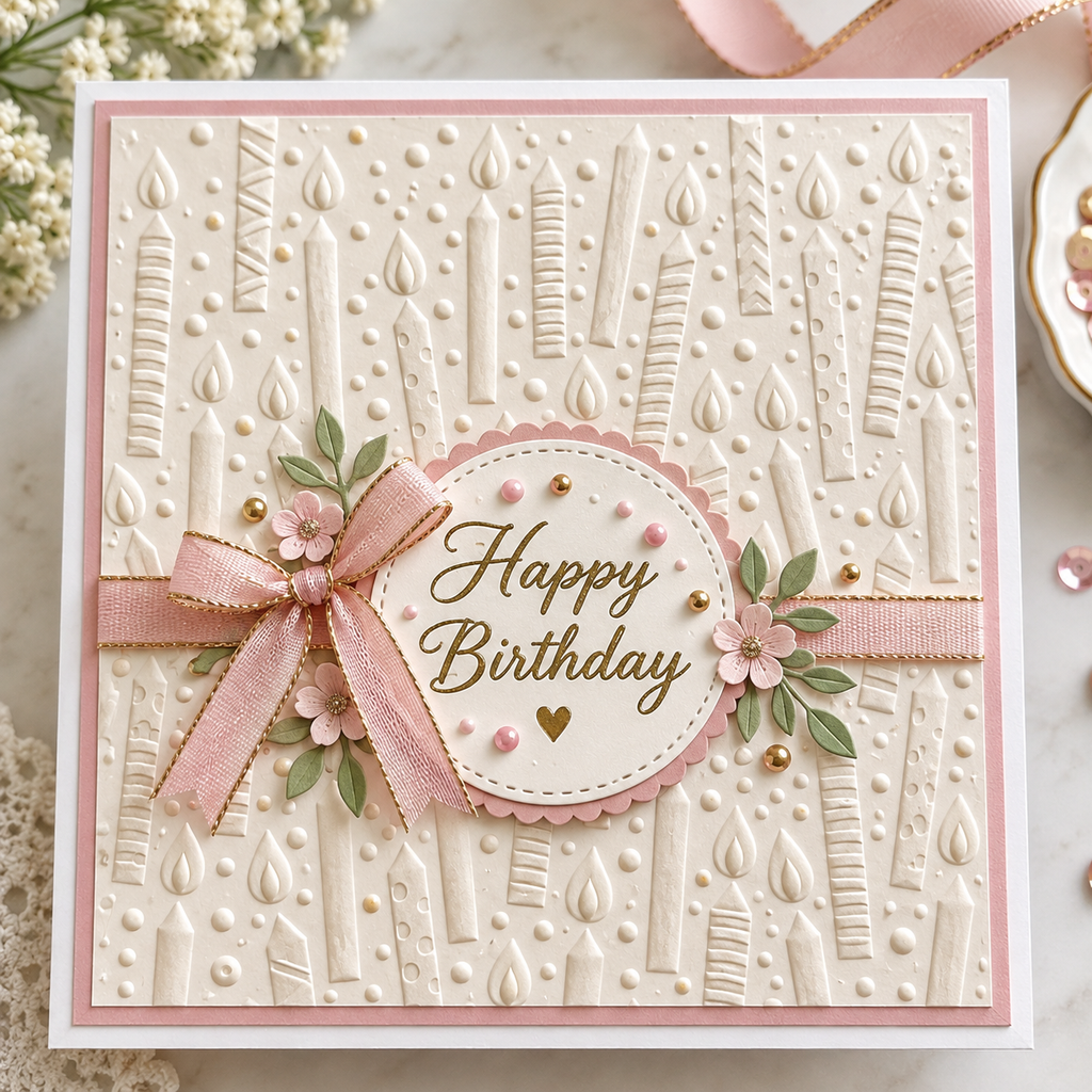 Birthday Candle Embossing Folder for Card Making and Party Scrapbooking