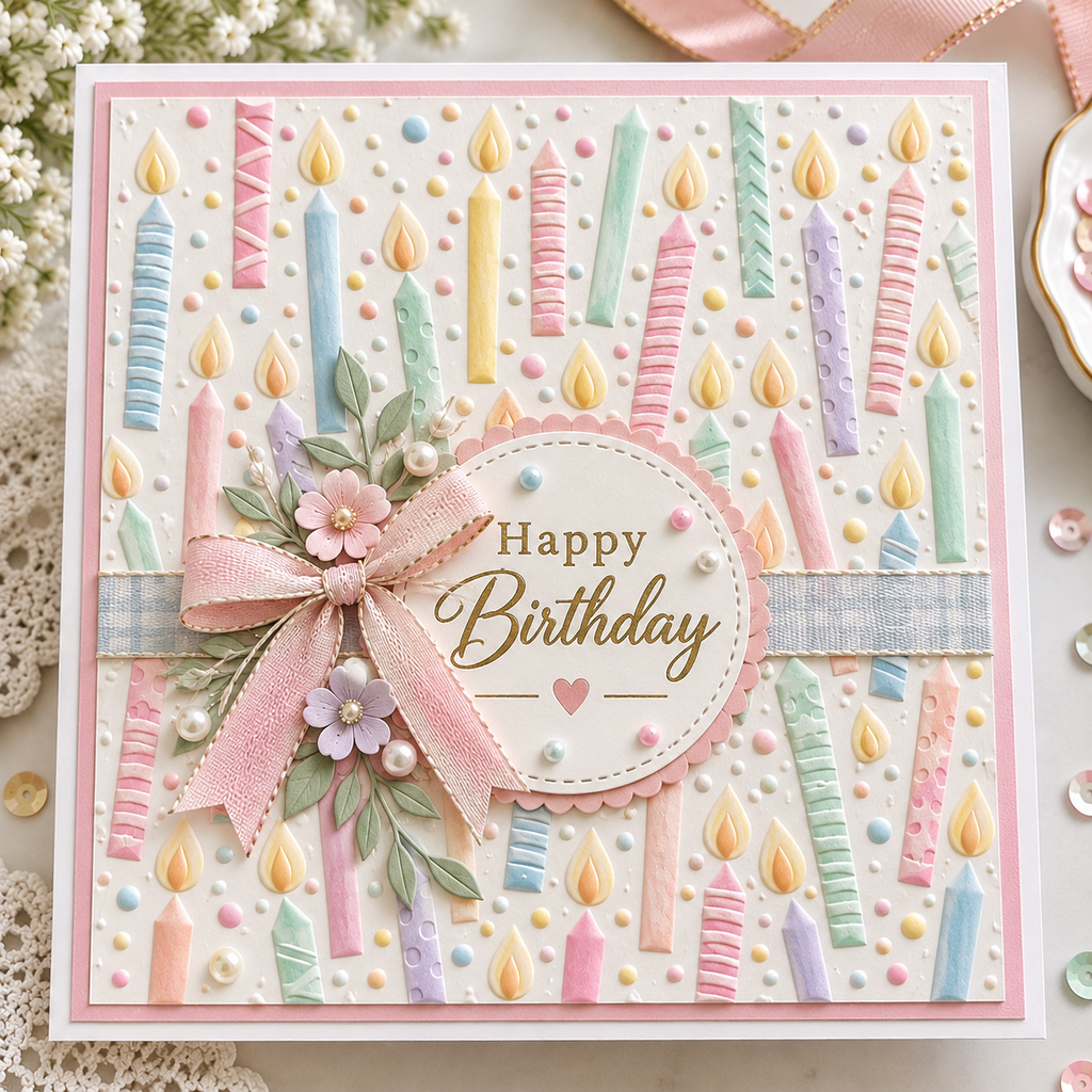 Birthday Candle Embossing Folder for Card Making and Party Scrapbooking